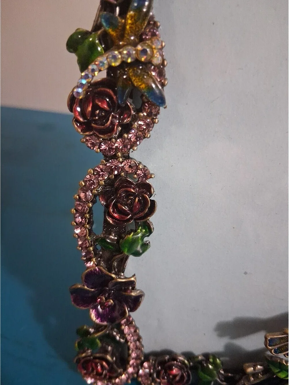 Decorative Enamel and Rhinestone Floral Picture Frame with Butterfly and Birds